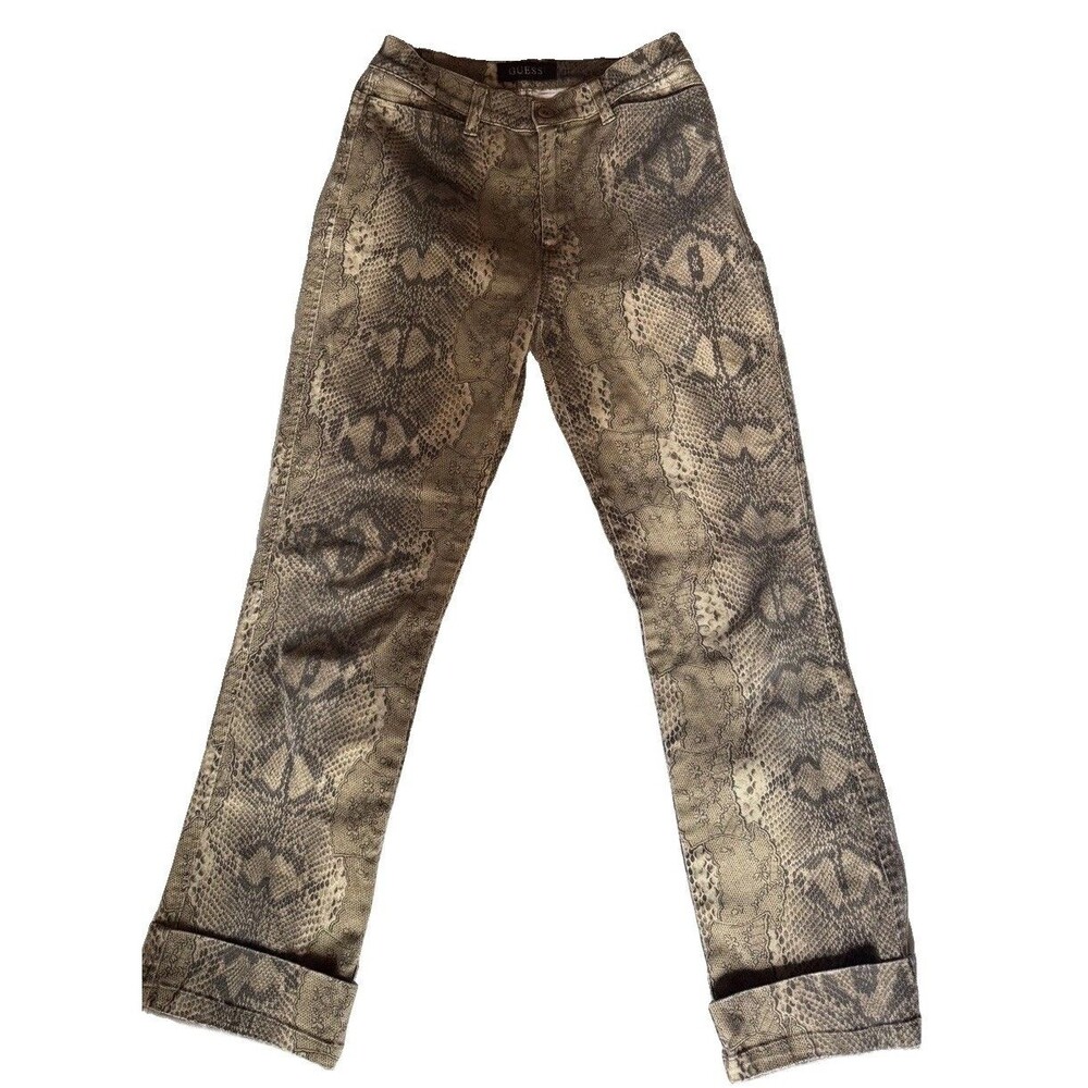 Vtg iconic Guess Python snake print Bootcut Jeans Pants stretch Sz 28 model sexy